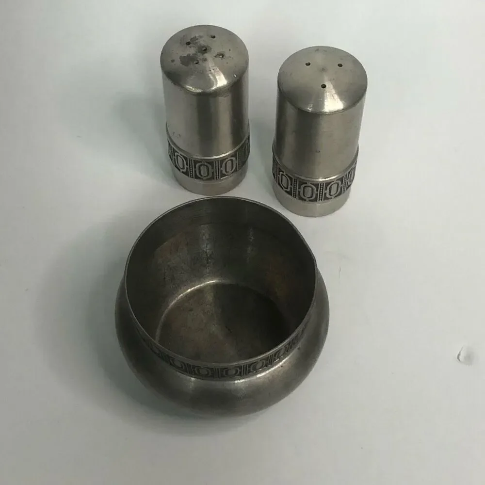 pewter selandia norway art deco design sugar salt and pepper shakers classic mod